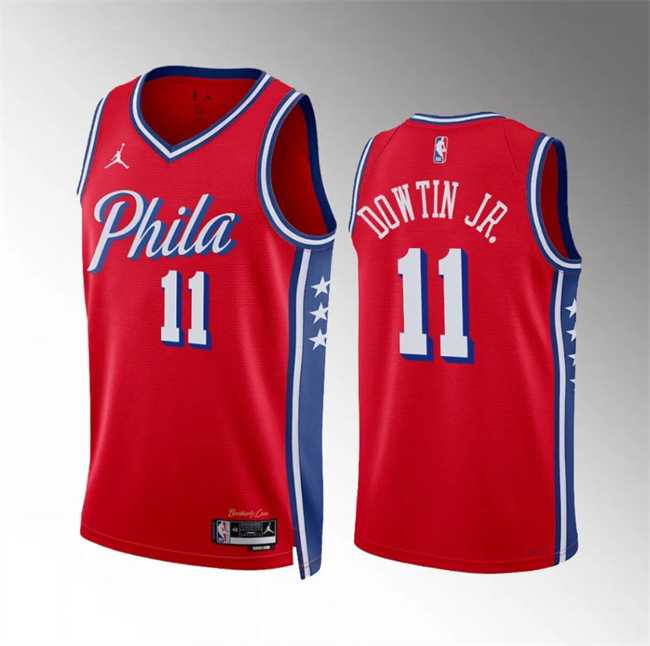 Mens Philadelphia 76ers #11 Jeff Dowtin Jr Red Statement Edition Stitched Jersey Dzhi